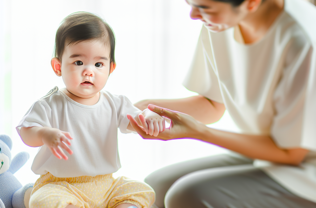 Imagen de Bebé en una sesión de fisioterapia pediátrica, con ejercicios adaptados a su edad.