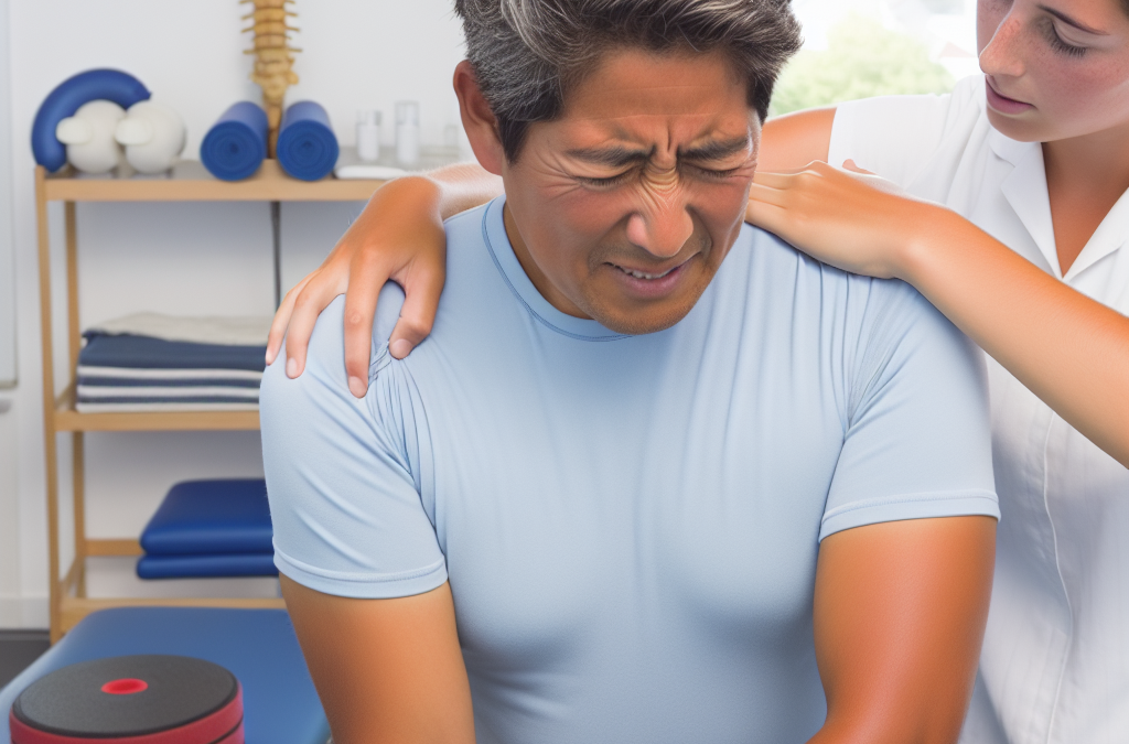 Tratamiento fisioterapéutico aplicado a un paciente con dolor de hombro.