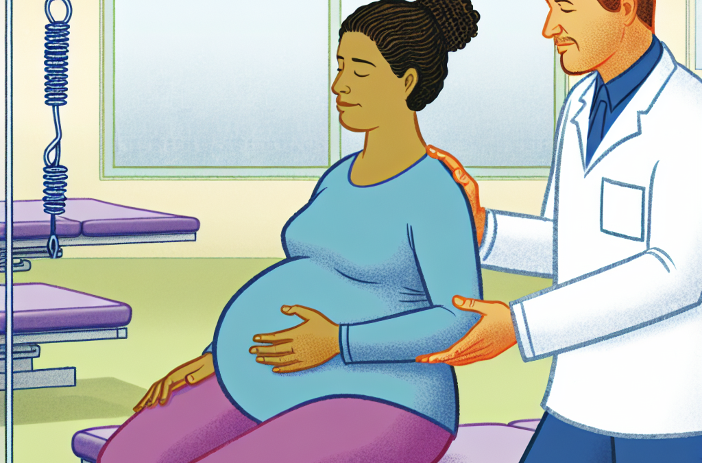 Imagen de Embarazada recibiendo fisioterapia para aliviar molestias del embarazo.