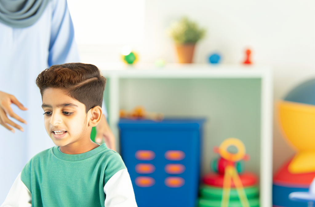 Imagen de Niño participando en una sesión de fisioterapia pediátrica.