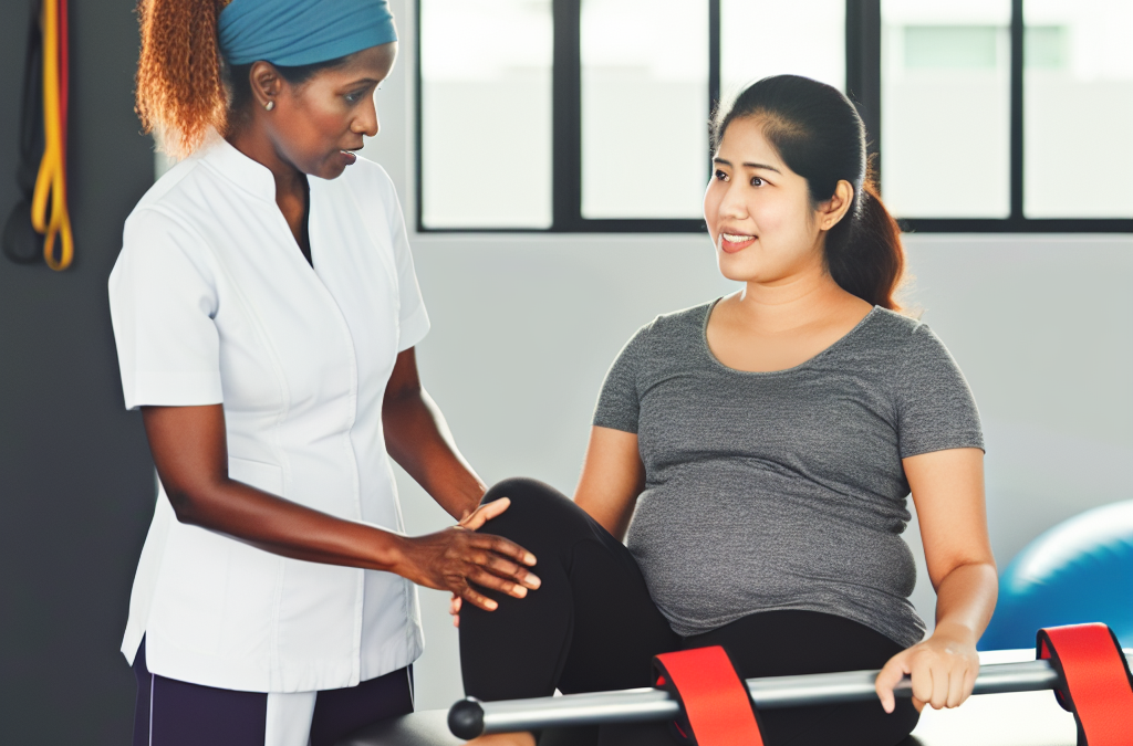 Imagen de Mujer recibiendo fisioterapia postparto para fortalecer su recuperación.