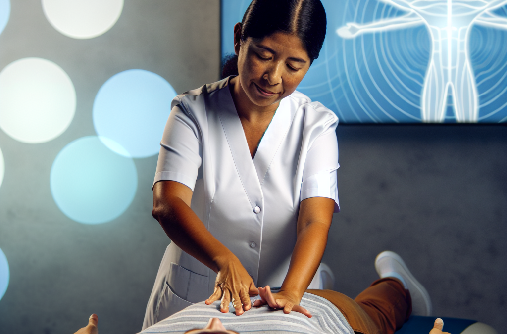 Imagen de Fisioterapeuta realizando masoterapia en un paciente, aplicando técnicas de masaje terapéutico.