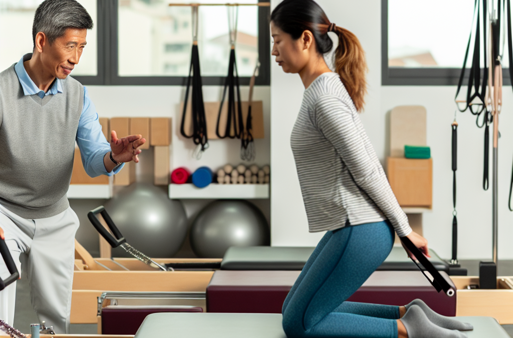 Una sesión de Pilates supervisada por un fisioterapeuta, enfocada en la rehabilitación y fortalecimiento.