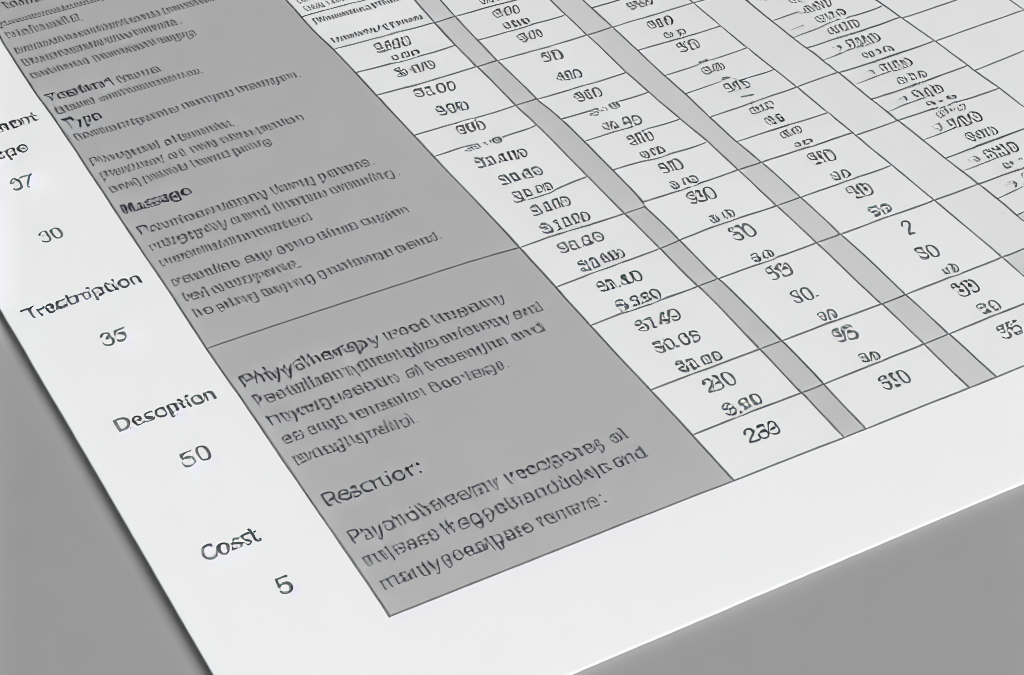 Imagen de Tabla informativa mostrando los precios de diferentes tratamientos de fisioterapia.