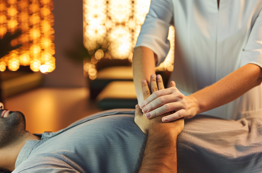 Imagen de un paciente recibiendo tratamiento de osteopatía, enfocándose en el bienestar.