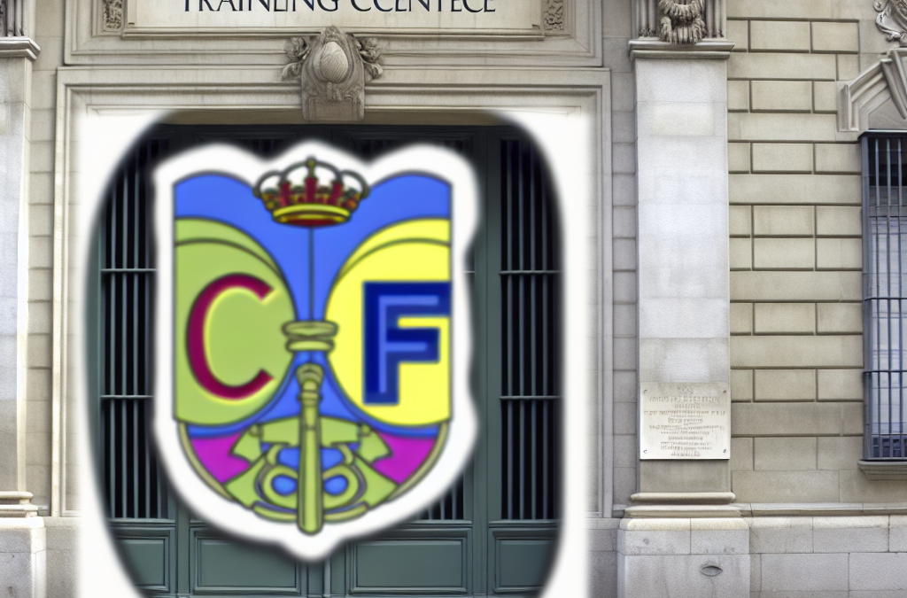 Crea una imagen de Logo de Cefire en la entrada de un centro de formación en Madrid.