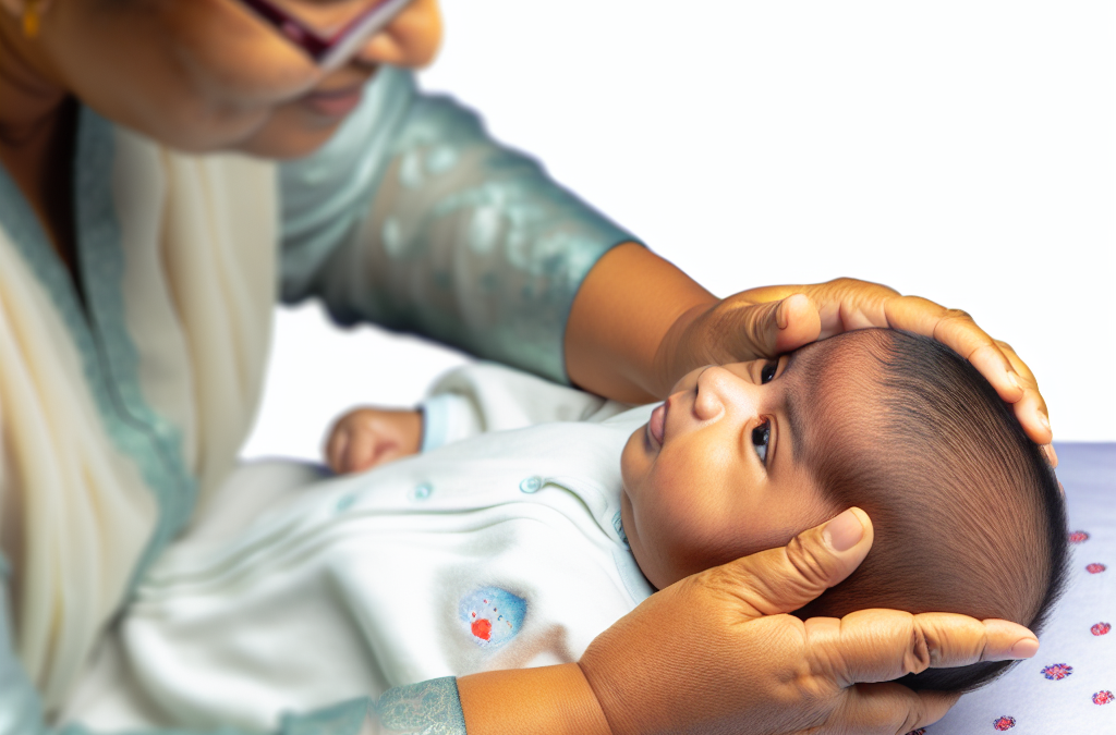 Imagen de Bebé recibiendo tratamiento osteopático para la plagiocefalia, con enfoque cuidadoso y especializado.