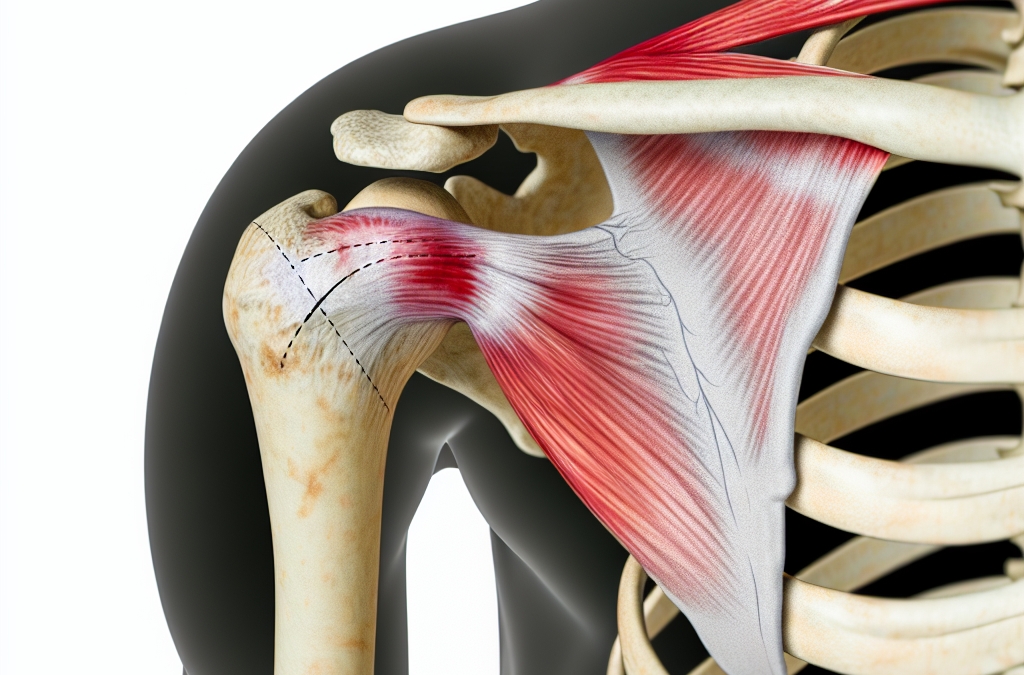 Crea una imagen de un hombro con tendinosis del supraespinoso, indicando áreas afectadas.